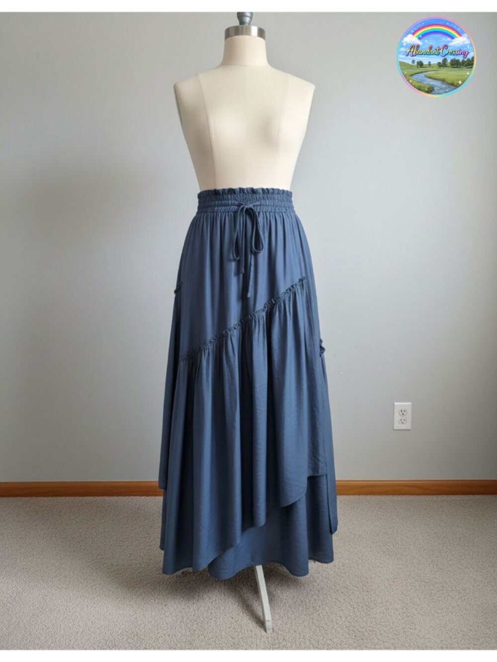 Renaissance A-Line Maxi Skirt Tiered Flowy Linen-Like Crepe Peasant